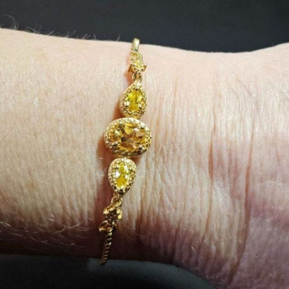 *Sale* Gold tone adjustable slider bracelet with citrine up to 9"
